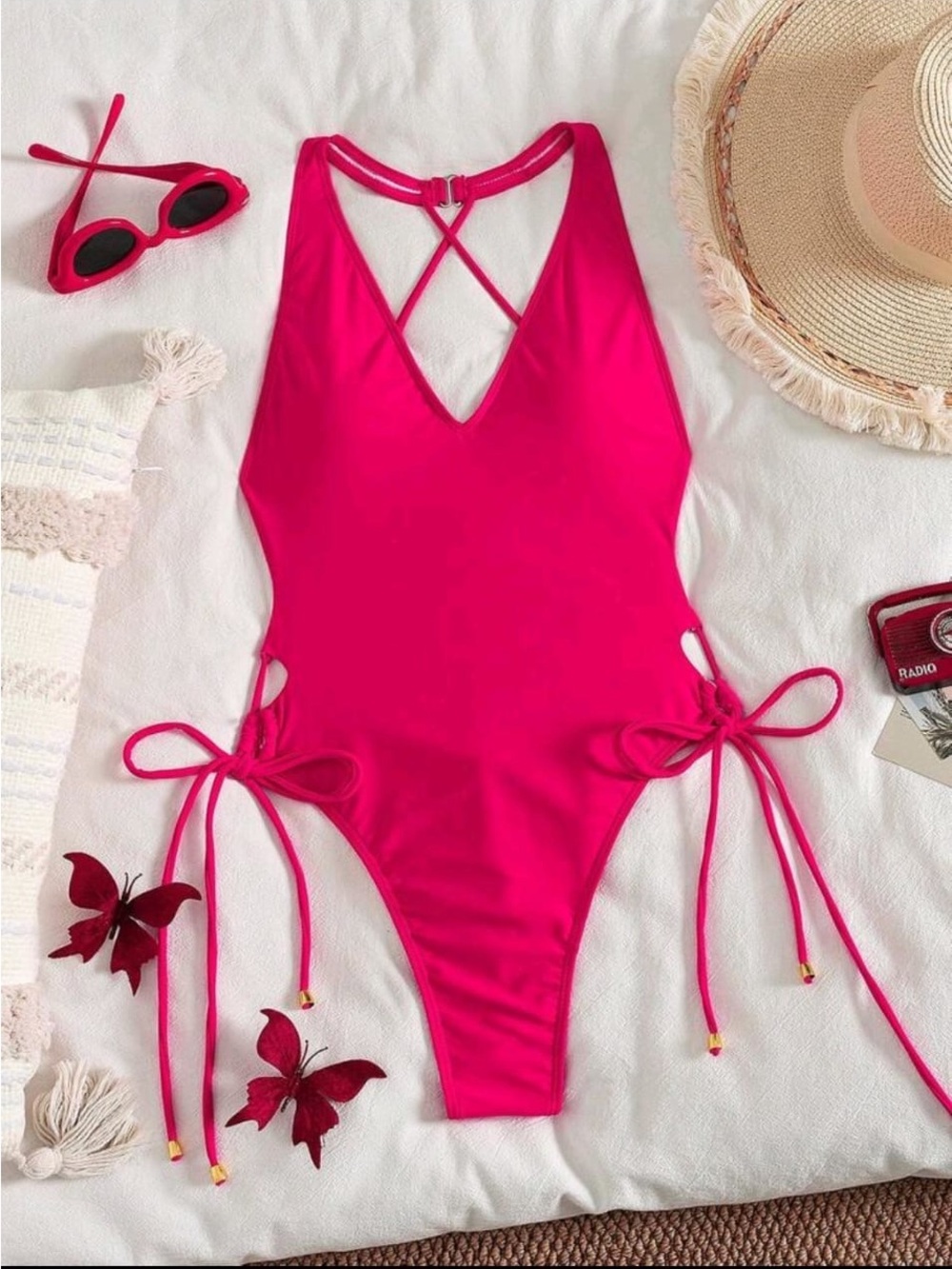 Women orange 🍊 One-Piece Swimsuit with Side Ties